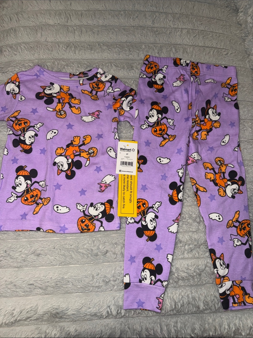 Disney Purple Mickey Mouse Halloween Pajama Set with Orange Pumpkin Prints